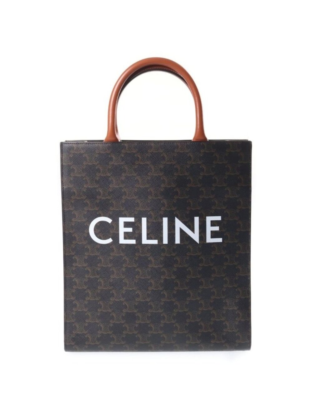 Celine Small Vertical Cabas 2-Way Tote Shoulder Bag Brown Leather Gold